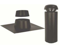SABETOFLEX Sabeto stogo stogo gaubtas 200, ilgis 600 mm, stogo nuolydis 0–9°, juodas/juodas su plienine skarda (2 vnt. su vamzdžiu ir skarda). Tiekiamas BE atramos.