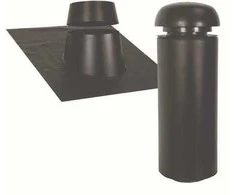 SABETOFLEX stogo gaubtas 200, ilgis 600 mm, stogo nuolydis 10–32°, juodas/juodas su „Flex“ apdaila. (2 vnt. su vamzdžiu ir apdaila) tiekiamas BE atramos.