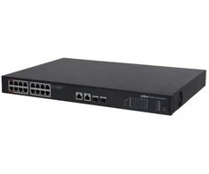 Šakotuvas „Dahua Technology PoE DH-PFS3220-16GT-190“ tinklo komutatorius, nevaldomas, L2 gigabito Ethernet (10/100/1000), palaikantis PoE, 1U, Juodas