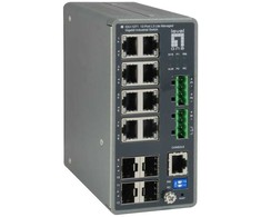 Šakotuvas Digital Data Communications LevelOne IGU-1271 - Komutatorius - L3 Lite - Valdomas - 8 x 10/100/1000 + 4 x Gigabit SFP - Montuojamas ant DIN bėgelio - DC