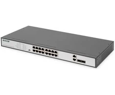 Šakotuvas Jungiklis „Digitus Digitus“ 16 prievadų greitas Ethernet PoE jungiklis, 19 colių, nevaldomas, 2 aukštyn nukreiptos nuorodos