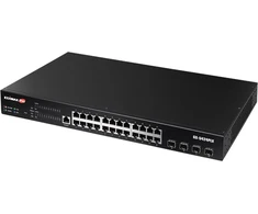 Šakotuvas Edimax Technology Edimax stebėjimo 24 prievadų Gigabit PoE+ interneto išmanusis komutatorius su 4 prievadų 10GbE SFP+ jungtimis, valdomas, L2, Gigabit Ethernet (10/100/1000), Power over Ethernet (PoE), montuojamas į stelažą, 1U