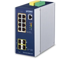 Šakotuvas PLANET Industrial 8 prievadų GE PoE+ 2*1G SFP+ 2*2,5G SFP - 8 prievadų valdomas L2+ gigabito Ethernet (10/100/1000) Maitinimas per Ethernet (PoE) Aliuminio, Mėlyna