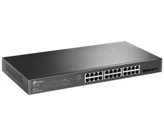 Šakotuvas TP-Link „JetStream“ 28 prievadų „Gigabit Smart PoE“ komutatorius su 24 prievadų „PoE+“, valdomas, L2/L2+, „Gigabit Ethernet“ (10/100/1000), maitinimas per eternetą (PoE), montuojamas stove, 1U