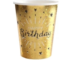 Santex Aukso blizgučių „Happy Birthday“ popieriniai puodeliai