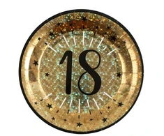 Santex Glitter paper plate auksinis, 18 metai
