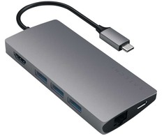 „Satechi“ kelių prievadų adapteris V2, doko stovas, USB 3.2 Gen 1 (3.1 Gen 1) C tipo, pilkas, „MicroSD“ („TransFlash“), SD, HDMI, RJ-45, USB 3.2 Gen 1 (3.1 Gen 1) A tipo, aliuminis, USB