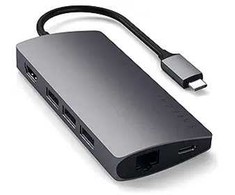 „Satechi“ kelių prievadų adapteris V2, doko stovas, USB 3.2 Gen 1 (3.1 Gen 1) C tipo, pilkas, „MicroSD“ („TransFlash“), SD, HDMI, RJ-45, USB 3.2 Gen 1 (3.1 Gen 1) A tipo, aliuminis, USB