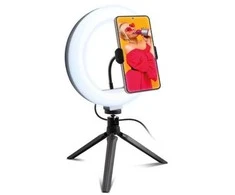 Objektyvas Žiedinė lempa SBS Mobile TESELFIERINGCLIP, LED, Juodas, Baltas, USB, 5 V, 20 cm, 200 mm