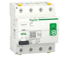 „SCHNEIDER ELECTRIC“ RCCB HPFI automatinis jungiklis 4P 63A 30mA B-SI klasės AC/DC, skirtas įrenginiams su 3 fazių dažnio keitikliu ir nuolatinės srovės inverteriu.