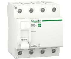 Schneider Electric „Resi9 XP“ RCD/HPFI srovės nuotėkio jungiklis, 4P, 63A, 30mA, A klasė, 72 mm