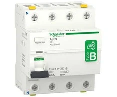 „Schneider Acti9“ 4P 40A 0,03A liekamosios srovės automatinis jungiklis, B-EV tipas, iID-40-4-30-B-EV 40A A9Z51440