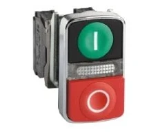 „Schneider Electric Control“ mygtukas 22 mm dvigubas raudonas/žalias 1NO 1NC spyruoklinis grąžinimas su foniniu apšvietimu 24 V AC/DC (XB4BW73731B5)