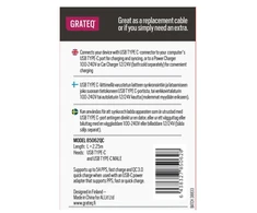 Dėklas Screenor GRATEQ USB C - USB C įkrovimo laidas QUICK 2.25M Juodas