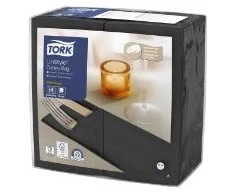 Servetėlė Tork Linstyle 39x39 cm su stalo įrankių įdėklu juoda, 14 pakelių x 50 vnt./kartoninė dėžė