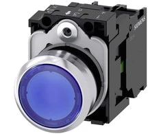 Siemens SIRIUS ACT 3SU11 serijos apšviestas mygtukas, pilnas blokas, momentinis, montuojamas ant skydo, 22 mm išpjova, SPST, mėlynas