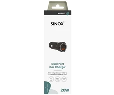 Sinox 12 V dvigubas USB įkroviklis. USB A 18 W + USB C 20 W. Rūšiuoti