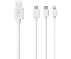 Sinox 3 viename laidas su „Lightning“, USB-C ir „Micro USB“. 1 m. Baltas.