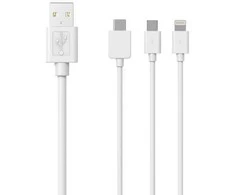 Sinox Beslag Sinox SOE04960, 1 m, USB A, USB C/Micro-USB B/Lightning, USB 2.0, Balta