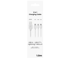 Sinox 3 viename laidas su „Lightning“, USB-C ir „Micro USB“. 1 m. Baltas.