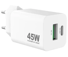 Sinox Beslag Sinox PRO USB įkroviklis 45 W USB-A + USB-C PD, baltas