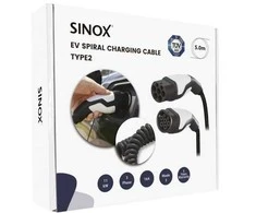 Sinox Elektromobilių spiralinis įkrovimo kabelis, 3 režimas, 16A, 3 fazės, 5 m, juodas