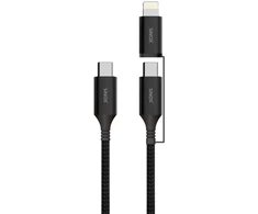 „Sinox PRO 2-in-1“ laidas su USB-C ir „Lightning“. 1,5 m. Pintas. Juodas.
