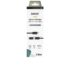 „Sinox PRO 2-in-1“ laidas su USB-C ir „Lightning“. 1,5 m. Pintas. Juodas.