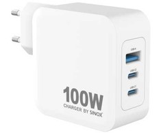 Sinox PRO 230V 2xUSB-C 1xUSB-A PD įkroviklis 100W. Balta