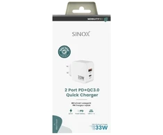 Sinox PRO 230V USB-A+USB-C PD įkroviklis 33W. Balta