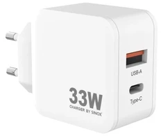 Sinox PRO 230V USB-A+USB-C PD įkroviklis 33W. Balta