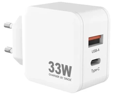 Sinox PRO 230V USB-A+USB-C PD įkroviklis 33W. Balta