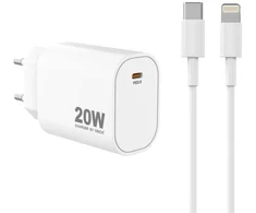 Sinox Beslag Sinox PRO sieninis įkroviklis USB-C PD 20W su Lightning kabeliu. Baltas, vidaus, AC, 2 m, baltas
