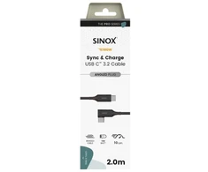 Sinox PRO USB C 3.2 Gen 2 kabelis su kampu. 2 m. Juoda