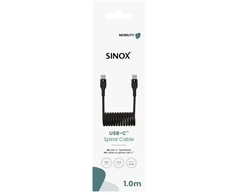 Sinox USB C spiralinis kabelis. 1 m. Juoda