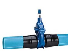 Sklendė 250 mm. AVK - PN10. Su „Safetech PE100RC“ vamzdžių antgaliais ir „Duplex“ velenu.