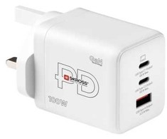 Skross Maitinimo įkroviklis Combo+ 100W JK GaN PD Įkroviklis 2x USB-C 1x USB-A Baltas