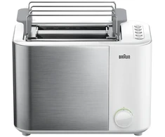 Skrudintuvas Braun GRILLE-PAIN HT5015WH, 2 slice(s), Pilkas, Baltas, Nerūdijantis plienas, Mygtukai, Rotary, 1000 W