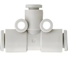 SMC PNEUMATIK jungtis, įstatomasis, T formos, redukcinė, one-touch, 2xØ8 mm ir 1xØ6 mm žarnos jungtis iš polipropileno plastiko.