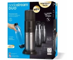 SodaStream DUO gėrimų gazavimo aparatas, 3 buteliai + 1 CO2 balionėlis, juodas/nerūdijančio plieno
