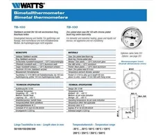 Solar Plus WATTS Termometras TB-100, ½ x 100 mm UŽPAKALINĖ JUNGTIS Ø100X10MM 0-120° 2 klasė. Tipas TB
