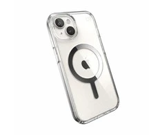 Speck Presidio Perfect-Clear MagSafe – dėklas, skirtas „iPhone 15“ / „iPhone 14“ / „iPhone 13“ (skaidrus / chromo apdaila / ramus sidabras)
