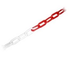 Sprehn 6 mm apsauginė grandinė – raudonas/baltas plastikas. 25 m maišas. Įskaitant jungiamąsias grandis.