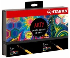 STABILO ARTY 68 vnt. plunksnakočių rinkinys su plunksnakočiu ir pluošto galiuku, įvairių spalvų