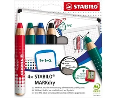 Stabilo Kredki do tablic MARKdry (+ temperówka i ściereczka) 4 kolory