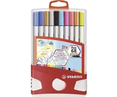 STABILO Pen 68 teptukas, 20 spalvų, daugiaspalvis, apvalus ir teptuko formos antgalis, daugiaspalvis, šešiakampis, vandens pagrindo rašalas