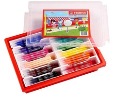 Stabilo Vaikiškų žymeklių rinkinys su 12x12 spalvų tvirtoje dėžutėje su dangteliu – be dangtelio gali būti laikomas iki 8 savaičių.