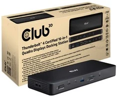 „Club 3D Club3D“ prijungimo stotis 16 viename „ThunderBolt 4“, (2 x „Thunderbolt“, 3 x DP, 2 x HDMI, 3 x USB, RJ45, SD-TF kortelė, 1 x USB-C, 150 W PD)