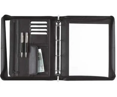 Laikiklis Staedtler Dokumentų aplankas „Eurostyle“, juodos odos, A4 formato, su rankena ir 4 žiedais.