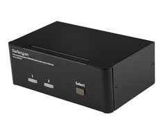 StarTech.com 2 prievadų dvigubas „DisplayPort“ USB KVM jungiklis su garsu ir USB 2.0 šakotuvu, 3840 x 2400 pikselių, 4K „Ultra HD“, 18 W, juodas